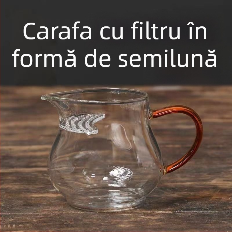 Ceai cană în formă de semilună, cu filtru și sită integrate, sticlă borosilikat de înaltă calitate