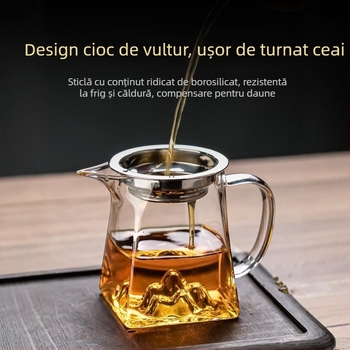 Ceainic din sticlă borosilicată, cu filtru integrat și separator, pentru infuzarea ceaiului, cu mandarin verde mic