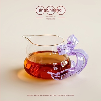 Jingshitang set de ceai din sticlă borosilicat cu design nod de satin rece, ceașcă de ceai premium și tavă de servire a ceaiului