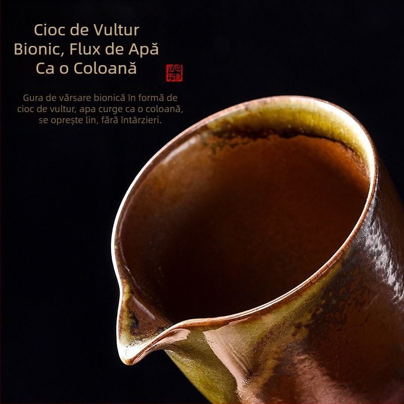 Set ceramic pentru ceai, ars într-un cuptor cu lemne, cu ceașcă de distribuție a ceaiului, distribuitor de ceai și tavă de servire
