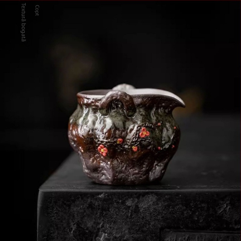 Cană vintage din ceramică pentru ceai Kung Fu, set ceramic pentru uz casnic cu distribuitor de ceai îngroșat, design creativ cu două mânere, protecție împotriva arsurilor, stil chinezesc