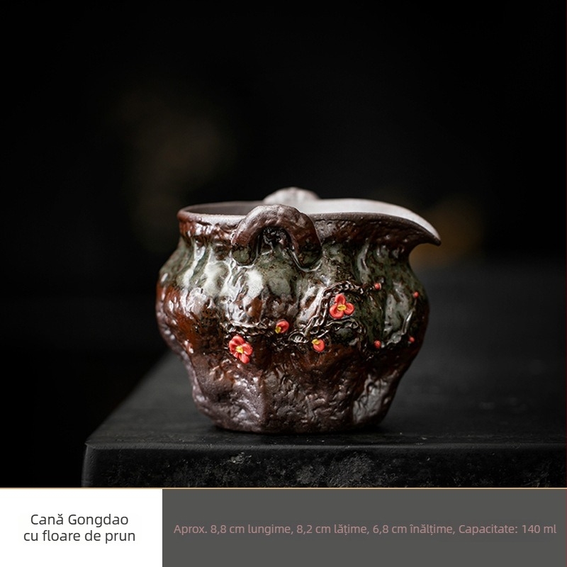 Cană vintage din ceramică pentru ceai Kung Fu, set ceramic pentru uz casnic cu distribuitor de ceai îngroșat, design creativ cu două mânere, protecție împotriva arsurilor, stil chinezesc