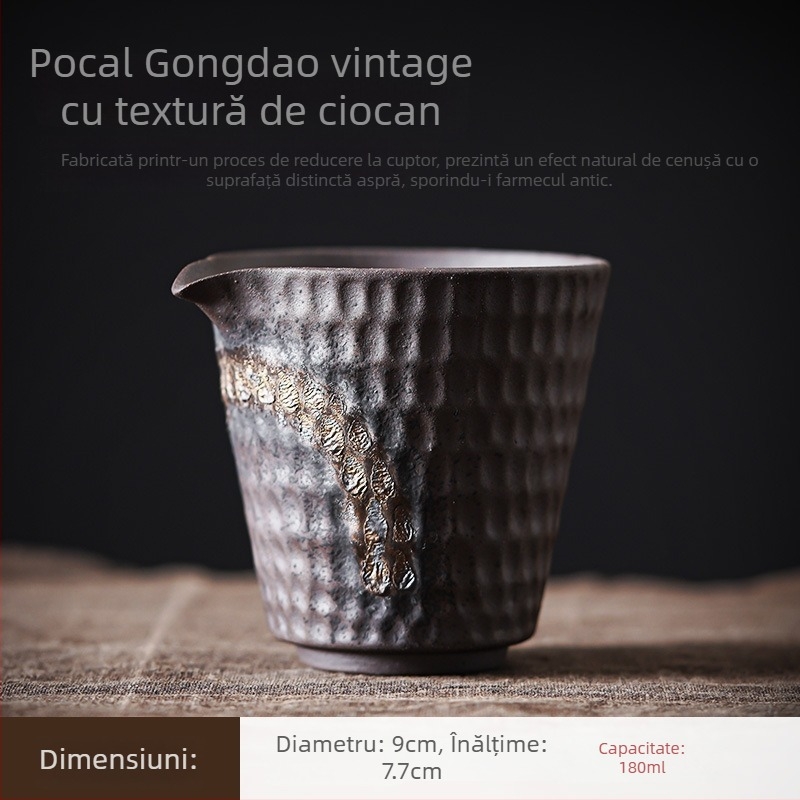 Set ceramic de ceai cu glazură aurie, mâner lateral, stil japonez, piesă lucrată manual Kung Fu, design vintage rustic cu căni potrivite
