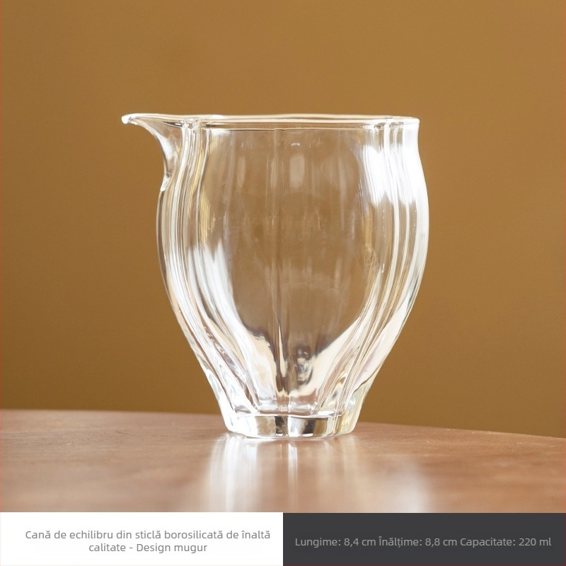 Set Gongfu de ceai din sticlă borosilicat, realizat manual, cu design cu dungi în stil bud, ceșcuță pentru distribuția uniformă a ceaiului și ceainic de servire