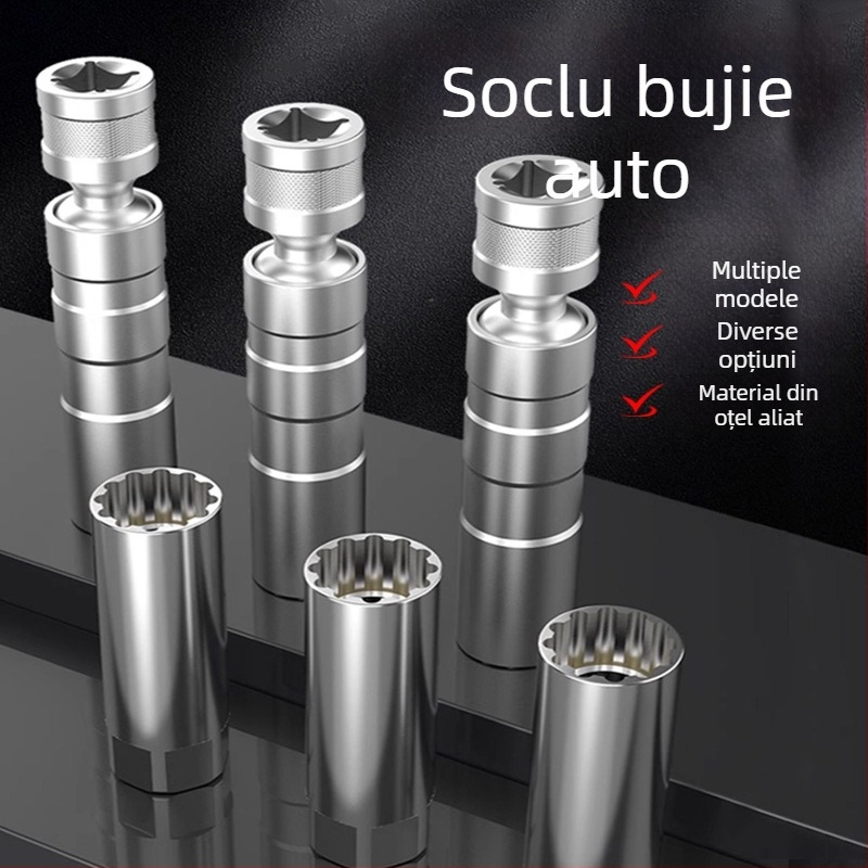 Cheie magnetică universală pentru soclul bujiilor, 14–16 mm, ultra-subțire, demontare și montaj