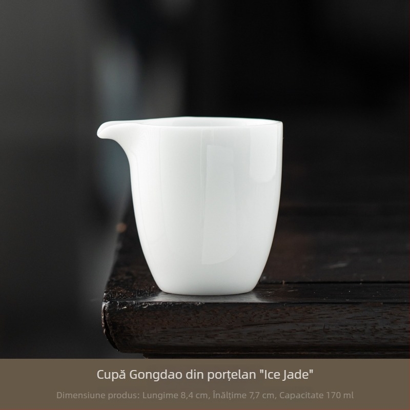 Cupa Gongdao din porțelan tip Ice-Type, set Kung Fu ceai din porțelan alb Dehua, gaiwan cu capac din trei piese pentru casă și birou, ceainic și ceașcă de ceai