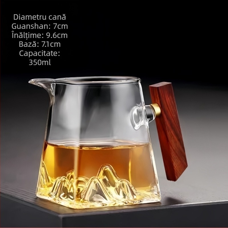 Set de ceai din sticlă borosilicată, cu mâner din lemn, design minimalist, capacitate mare, infuzor pentru ceai