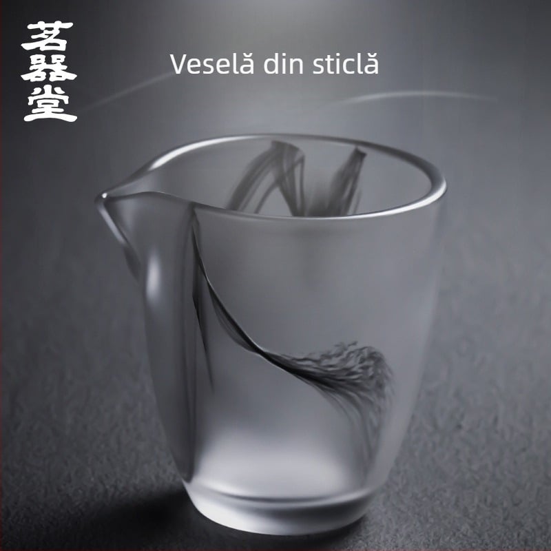 Set Gongfu de ceai din sticlă, mare, rezistent la căldură, finisaj glazură cerneală, stil japonez, ceainic de turnare și pahare de servire