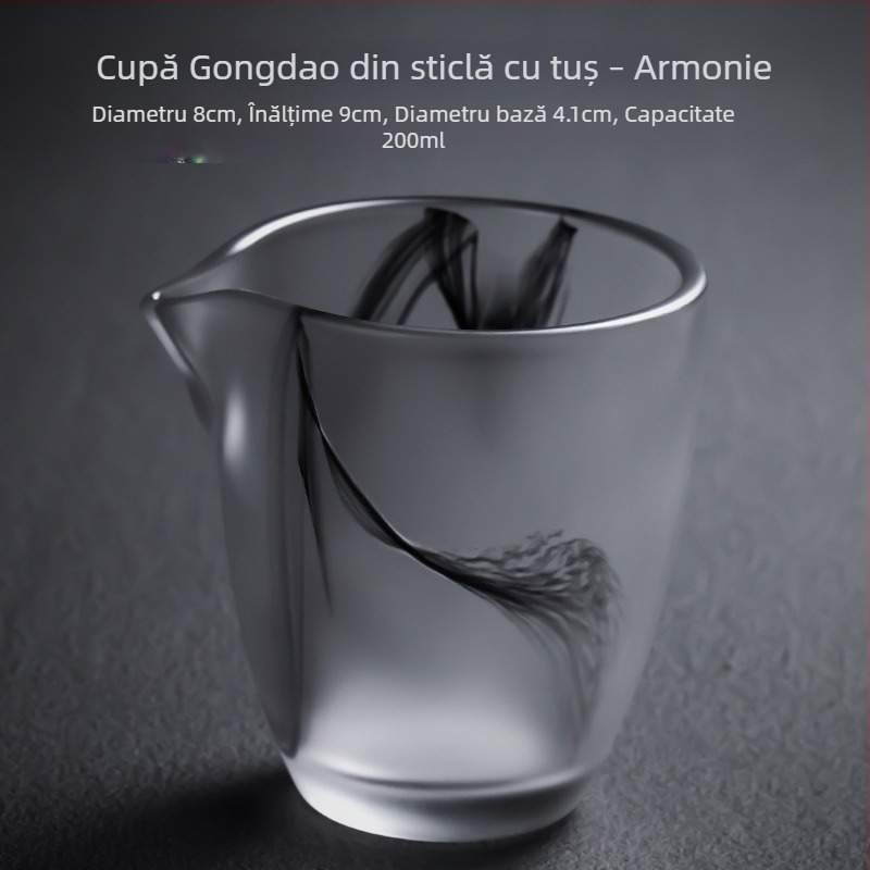 Set Gongfu de ceai din sticlă, mare, rezistent la căldură, finisaj glazură cerneală, stil japonez, ceainic de turnare și pahare de servire