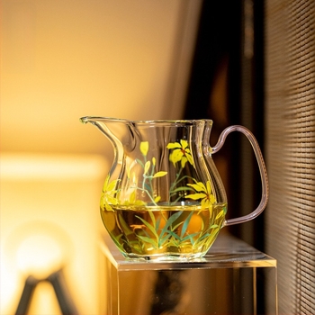 Set de ceai din sticlă borosilicat transparentă, rezistentă la temperaturi înalte, cu model nervurat, cană de distribuție a ceaiului și recipient pentru ceai