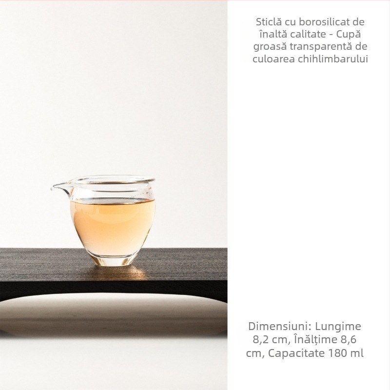 Cană de ceai transparentă din sticlă borosilicată, lucrată manual, corp îngroșat, stil japonez, cu cioc de turnare și separator de ceai, rezistentă la căldură