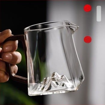 Ceașcă de ceai din sticlă cu mâner din lemn, întărită și rezistentă la căldură, filtru de ceai și separator, set pentru ceremonii de ceai, stil modern minimalist.