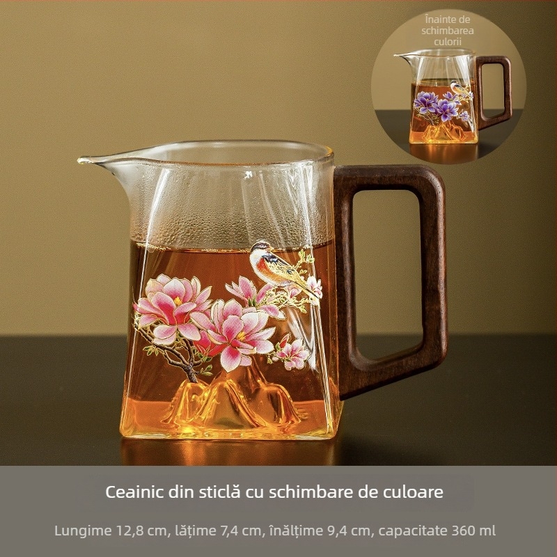 Ceainic cu schimbare de culoare, sticlă groasă rezistentă la căldură, separator de ceai, set de ceai luxos pentru uz casnic