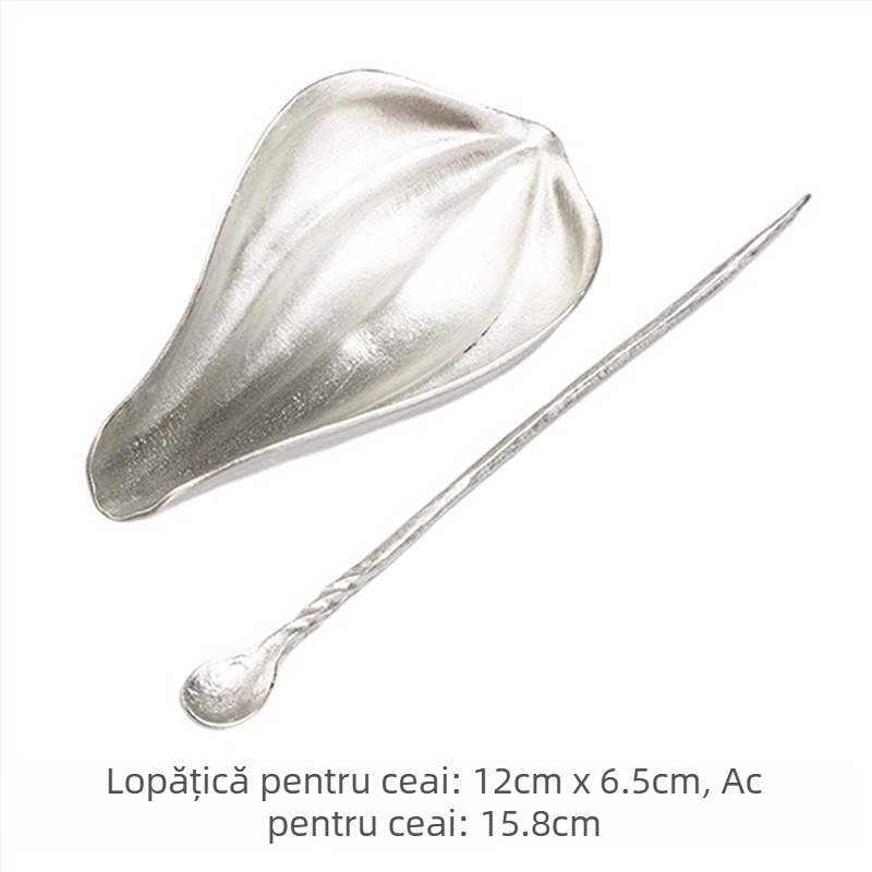 Moji set de ceai din tin – accesorii pentru ceremonie cu petale de lotus, ac de ceai și linguriță, pentru utilizare acasă
