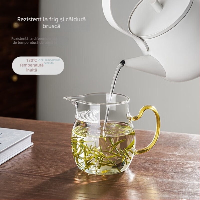 Yumo ceașcă de ceai din sticlă cu filtru încorporat, rezistentă la căldură și îngroșată, pentru uz casnic, filtru în formă de semilună pentru ceai verde