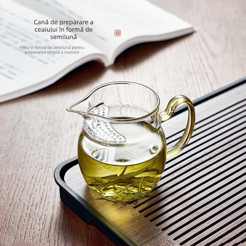 Yumo ceașcă de ceai din sticlă cu filtru încorporat, rezistentă la căldură și îngroșată, pentru uz casnic, filtru în formă de semilună pentru ceai verde
