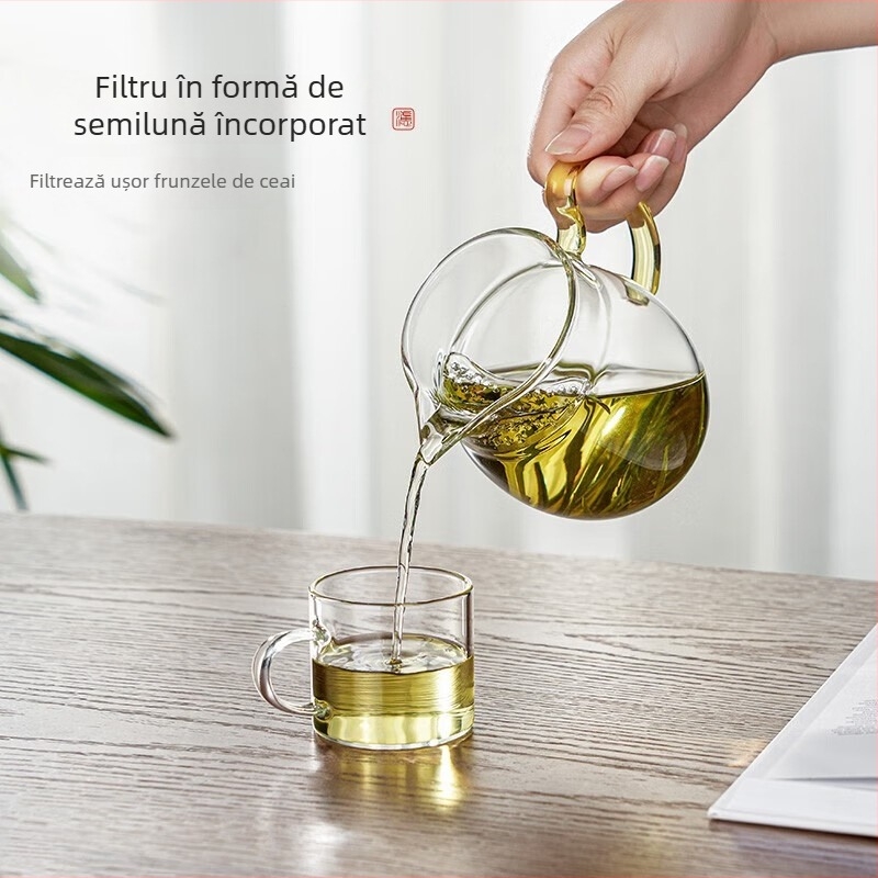Yumo ceașcă de ceai din sticlă cu filtru încorporat, rezistentă la căldură și îngroșată, pentru uz casnic, filtru în formă de semilună pentru ceai verde