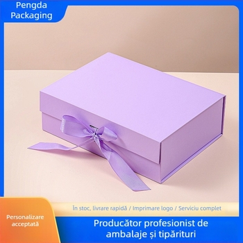 Cutie cadou pliabilă cu funda – cutie de cadou goală pentru încălțăminte și haine, dimensiuni 23x17x7 cm sau 26x19x8 cm, culori panglică: negru, roz, alb, mov