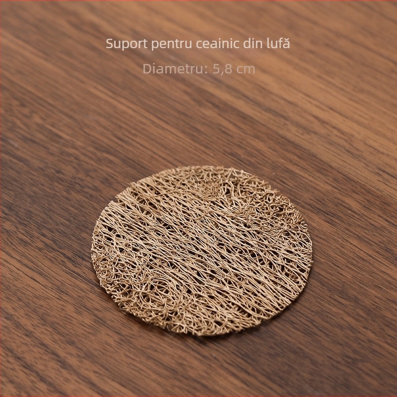 Covoraș natural din luffa pentru ceai, bază rotundă împletită pentru ceremonia ceaiului, protecție termică de lux pentru setul de ceai