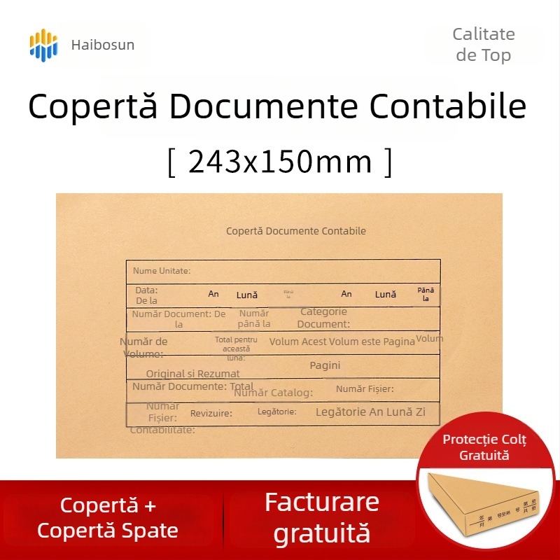 Haiboxin Copertă pentru documente contabile 243×150 mm, hârtie Kraft, legare fișe, colțuri întărite