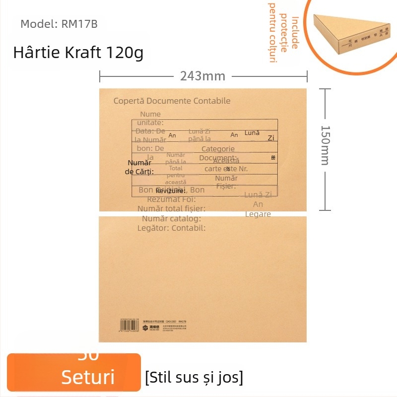 Haiboxin Copertă pentru documente contabile 243×150 mm, hârtie Kraft, legare fișe, colțuri întărite