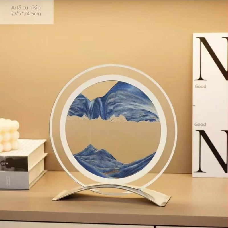 Ornament din sticlă cu nisip curgător, pentru birou sau sufragerie, decor dinamic, stil lux discret