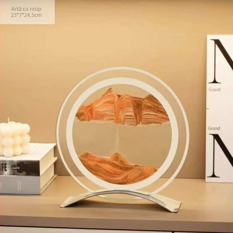 Ornament din sticlă cu nisip curgător, pentru birou sau sufragerie, decor dinamic, stil lux discret