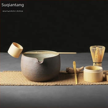 Suiqiantang stil japonez, lingură din bambus pentru matcha și bol de ceai, ceramică din piatră lucrată manual