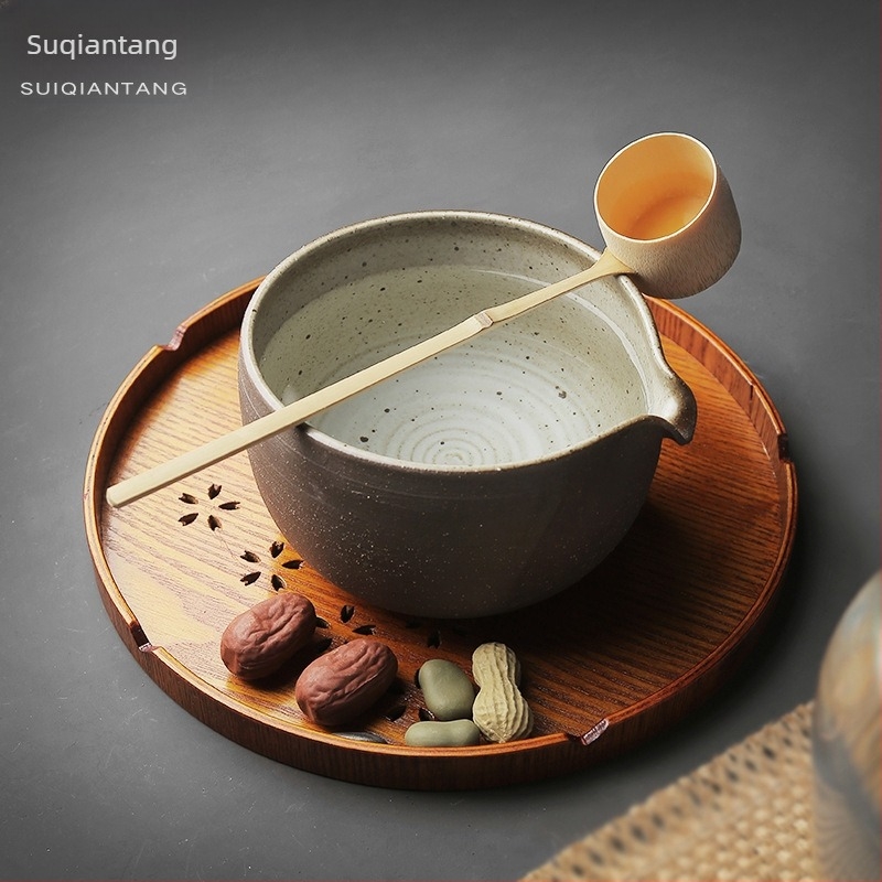 Suiqiantang stil japonez, lingură din bambus pentru matcha și bol de ceai, ceramică din piatră lucrată manual