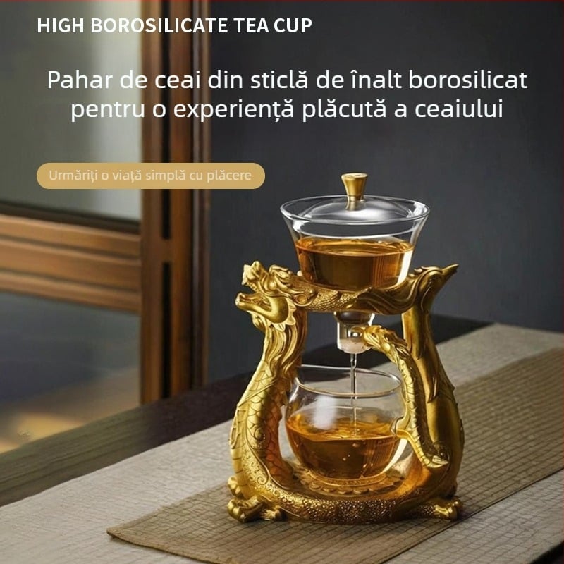 Set de ceai din sticlă Dragon și Fenix, cu ceainic, stil Gongfu pentru casă și birou