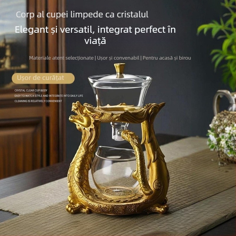 Set de ceai din sticlă Dragon și Fenix, cu ceainic, stil Gongfu pentru casă și birou