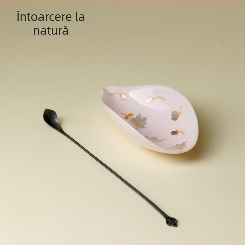 Set de ceai ceramic de înaltă calitate, cu design roz cireș și magnolie argintie, include linguriță pentru ceai și separator pentru ceai