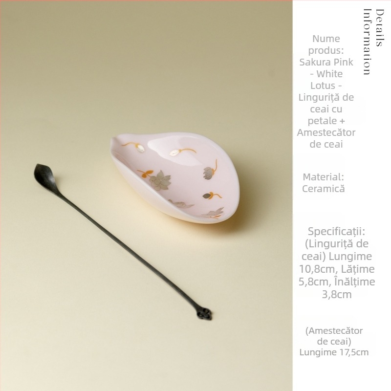 Set de ceai ceramic de înaltă calitate, cu design roz cireș și magnolie argintie, include linguriță pentru ceai și separator pentru ceai