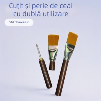Perie de ceai din lemn electric, cuțit de ceai din lemn de abanos cu funcție dublă, perie de întreținere a ceainicului, perie pentru tava de ceai, perie cu peri din nailon, accesorii pentru setul de ceai, masă de ceai