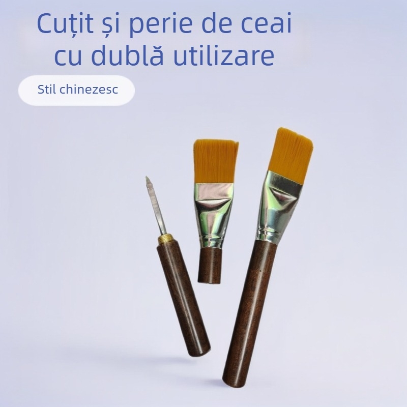 Perie de ceai din lemn electric, cuțit de ceai din lemn de abanos cu funcție dublă, perie de întreținere a ceainicului, perie pentru tava de ceai, perie cu peri din nailon, accesorii pentru setul de ceai, masă de ceai