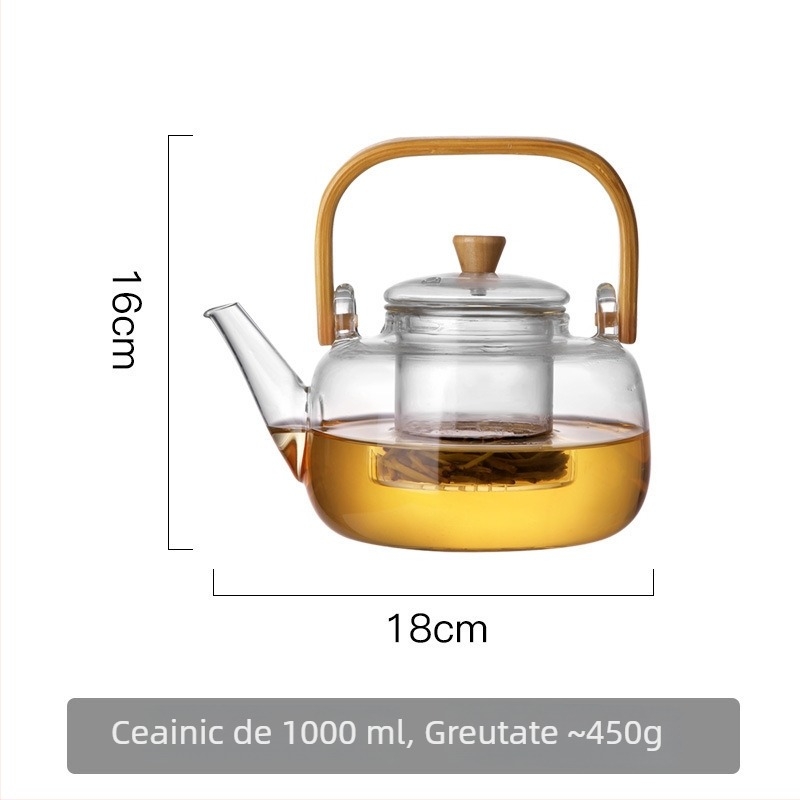 Set ceainic din sticlă cu flori, ceainic cu fructe, plită pentru ceai încălzită cu lumânare, fierbător de apă și vas wellness pentru ceaiul de după-amiază