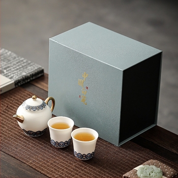 Set Kung Fu ceai din jad, 1 ceainic și 2 cești, cutie cadou, stil modern minimalist, logo personalizat