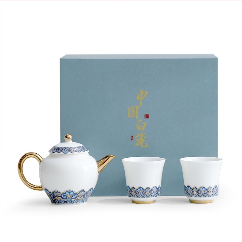 Set Kung Fu ceai din jad, 1 ceainic și 2 cești, cutie cadou, stil modern minimalist, logo personalizat