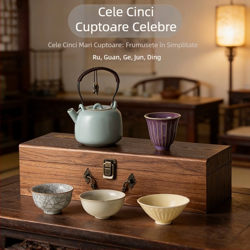Set de ceai Ru Kiln, Dinastia Song, cu ceainic și cești – cinci cuptoare renumite, cadouri corporative și suveniruri