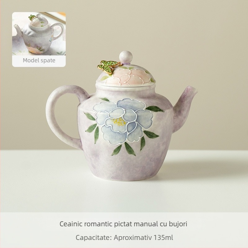 Ceainic pictat manual în stil chinezesc nou, cu filtru Peony Zhishan, pentru uz casnic, set Gongfu de ceai elegant