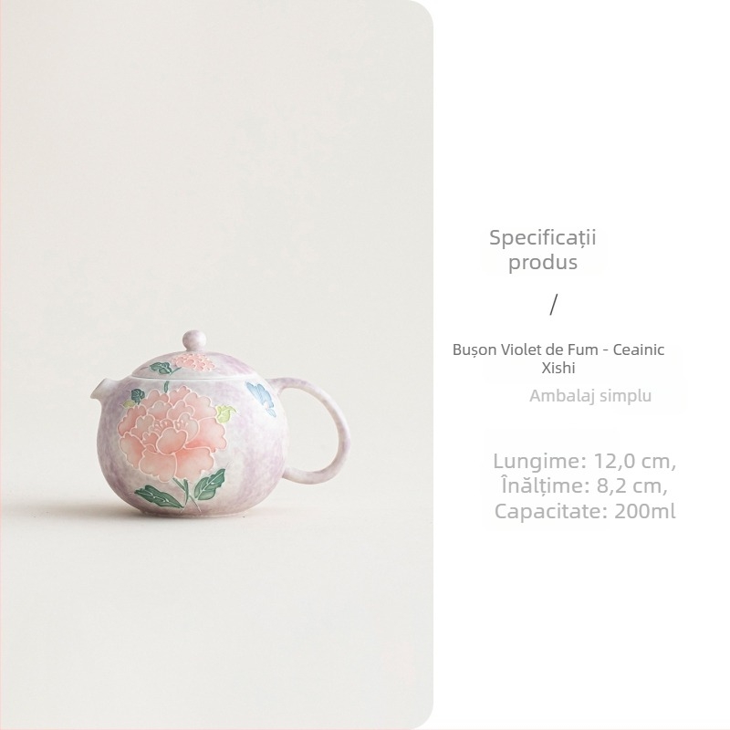 Ceainic ceramic pictat manual în stil chinezesc, cu motiv de bujor, mic, elegant pentru femei, pentru o porție de ceai