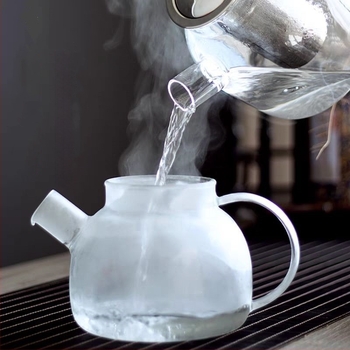 Ceainic din sticlă clar, cu filtru din oțel inoxidabil, design floral, pentru infuzarea ceaiului pe aragaz ceramic electric