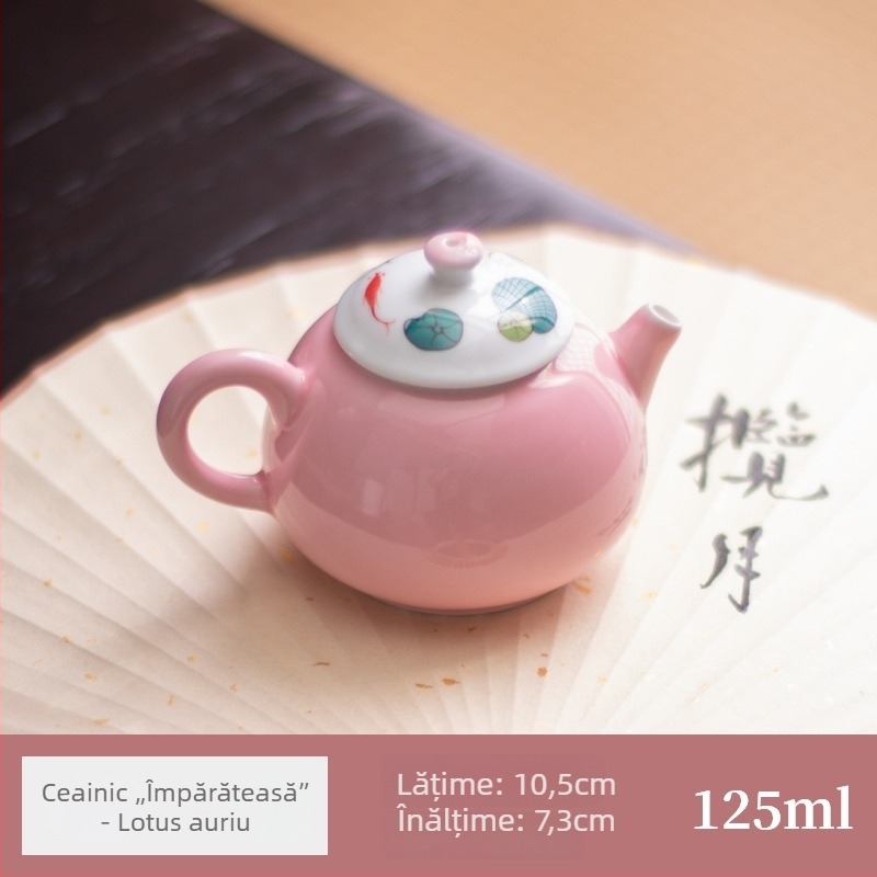 Ceainic mic roz pictat manual cu lotus, ceramic, pentru set Gongfu de ceai, uz casnic, cu filtru