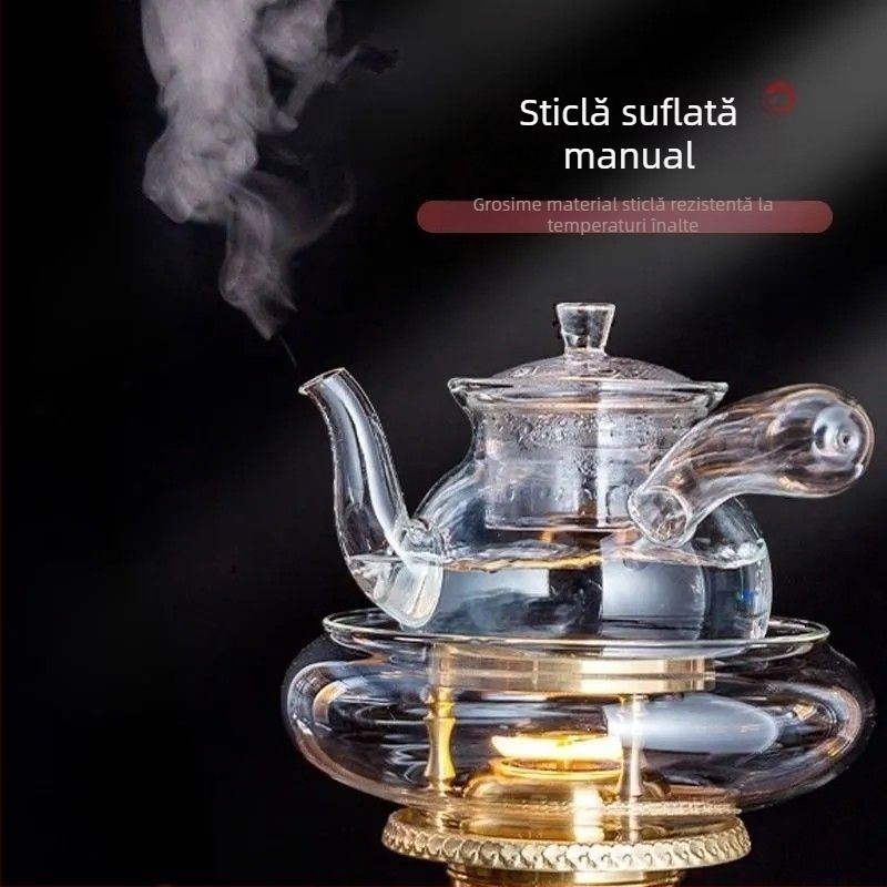 Ceainic din sticlă cu mâner lateral și filtru pentru ceai, rezistent la temperaturi ridicate, pentru preparare pe plită ceramică