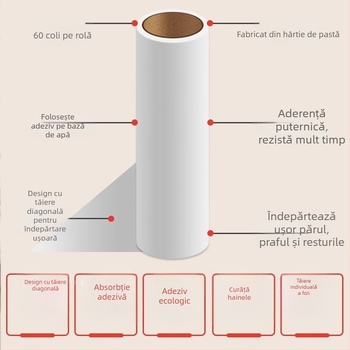 Birch Bamboo rolă pentru scame cu hârtie adezivă detașabilă, nucleu de înlocuire și perie