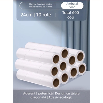 Birch Bamboo rolă pentru scame cu hârtie adezivă detașabilă, nucleu de înlocuire și perie