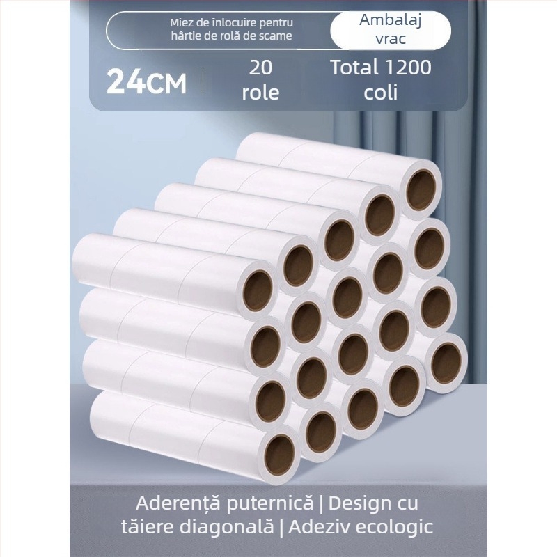 Birch Bamboo rolă pentru scame cu hârtie adezivă detașabilă, nucleu de înlocuire și perie