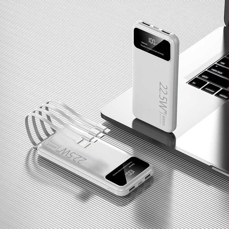 Power Bank de 20000 mAh cu cablu încorporat, ultra-subțire, portabil, personalizare cadou