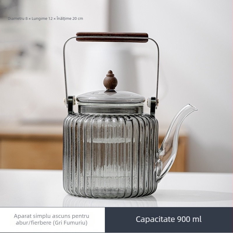 Ceainic din sticlă borosilikat de înaltă rezistență, cu mâner de ridicare, pentru preparare și fierbere ceai, uz casnic, capacitate mare, compatibil cu plita ceramică electrică