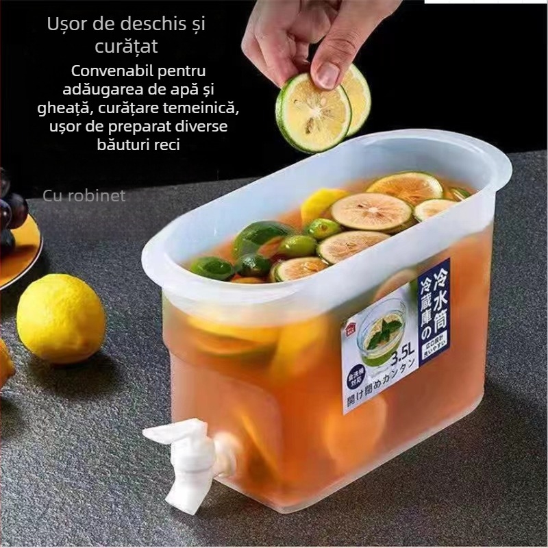 Sticlă de apă rece de 3,5 L cu robinet și infuzor de fructe cu lămâie pentru băuturi și sucuri, potrivită pentru frigider